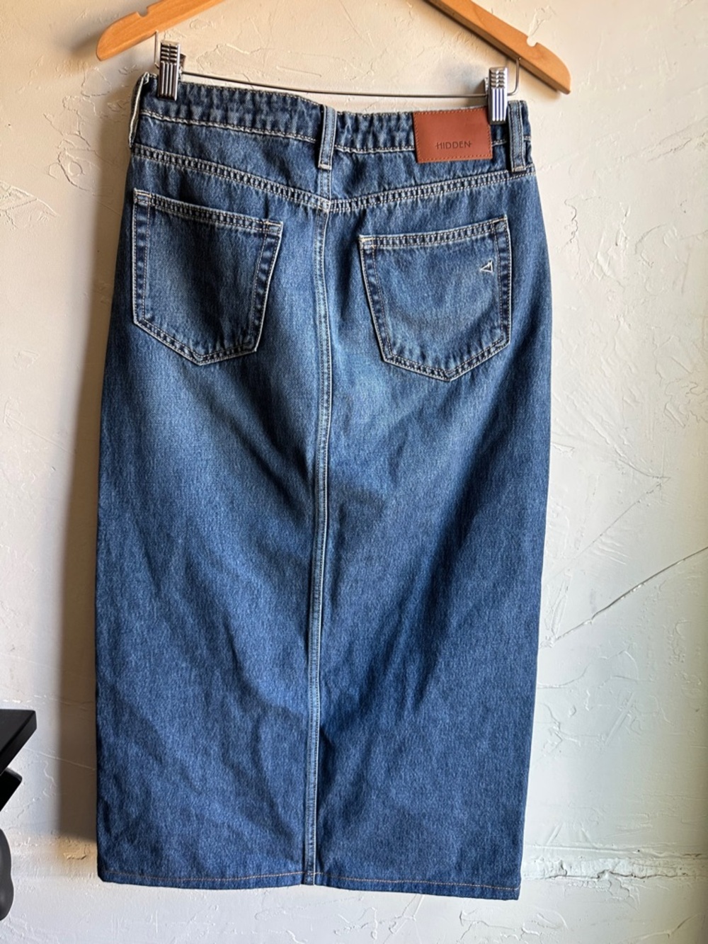 Hidden Los Angeles Denim Midi Skirt High Rise Front Slit Minimalist Y2K 90s Sz S - Picture 9 of 12